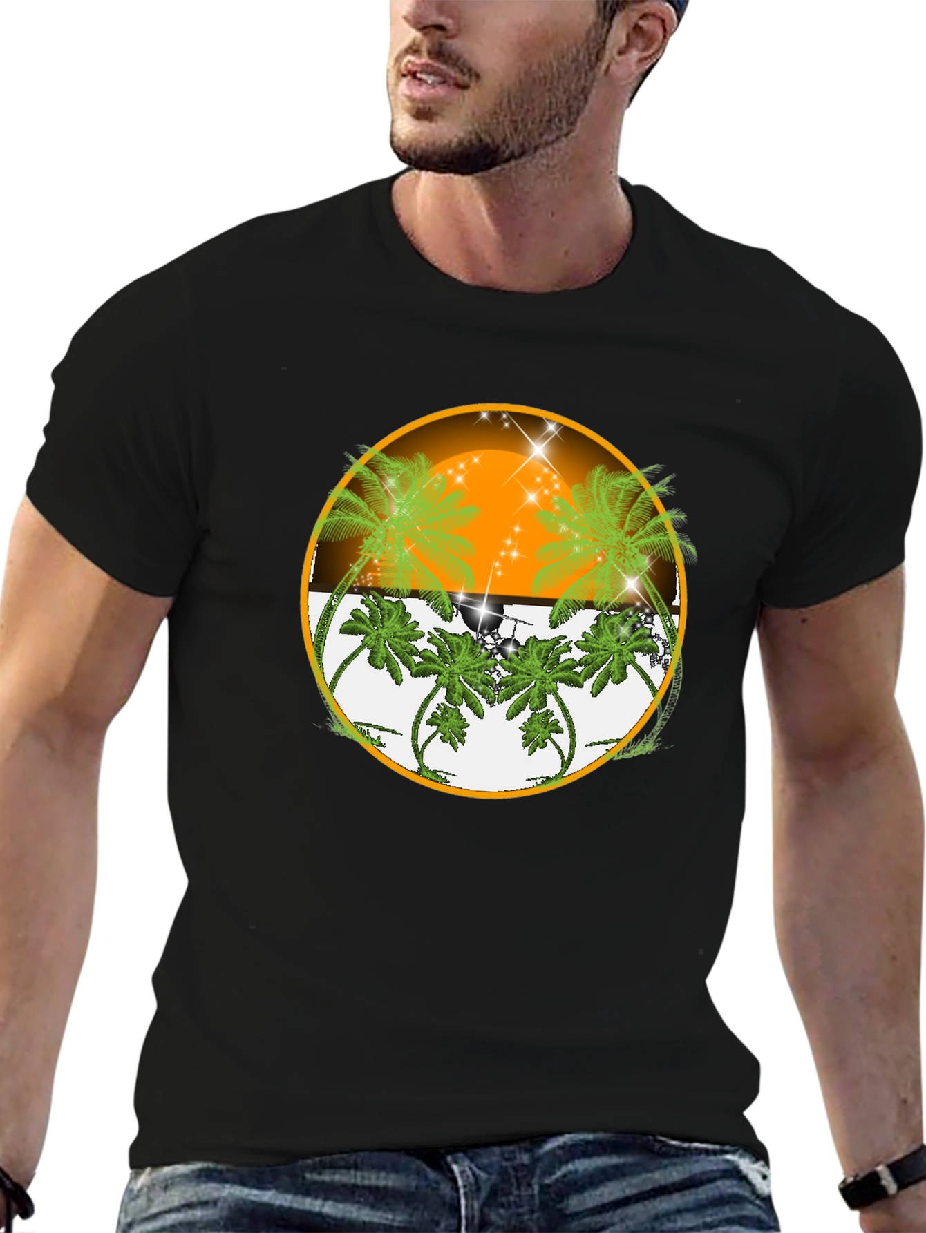 Tropical Sunset Palm Tree Graphic Tee