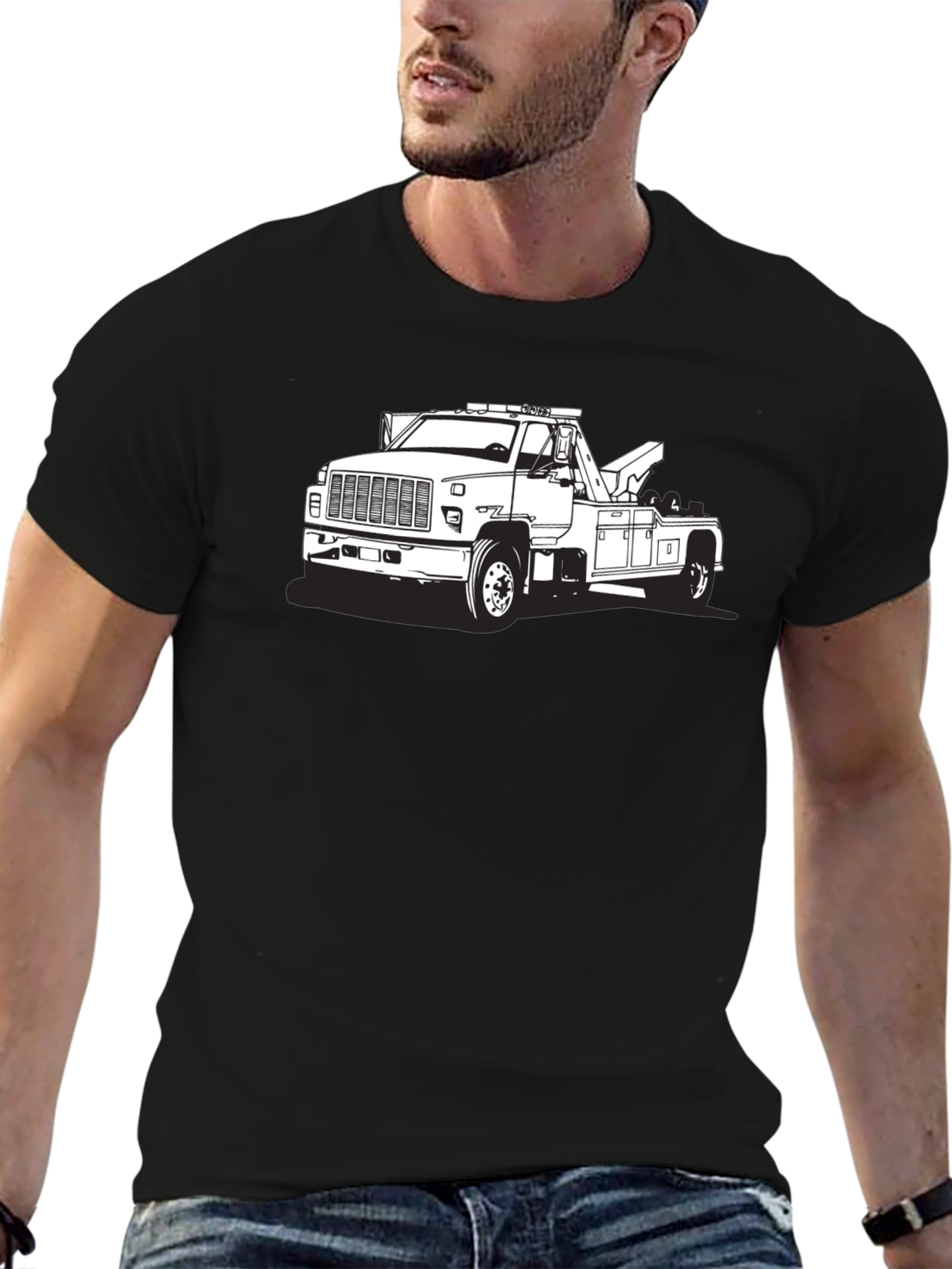 Tow Truck Graphic Tee - Black Cotton Blend