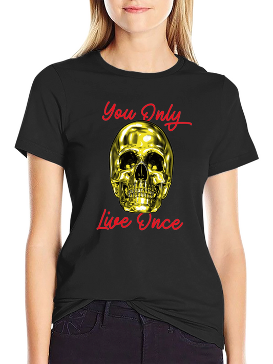 YOLO Gold Skull Graphic Tee - Live Once!