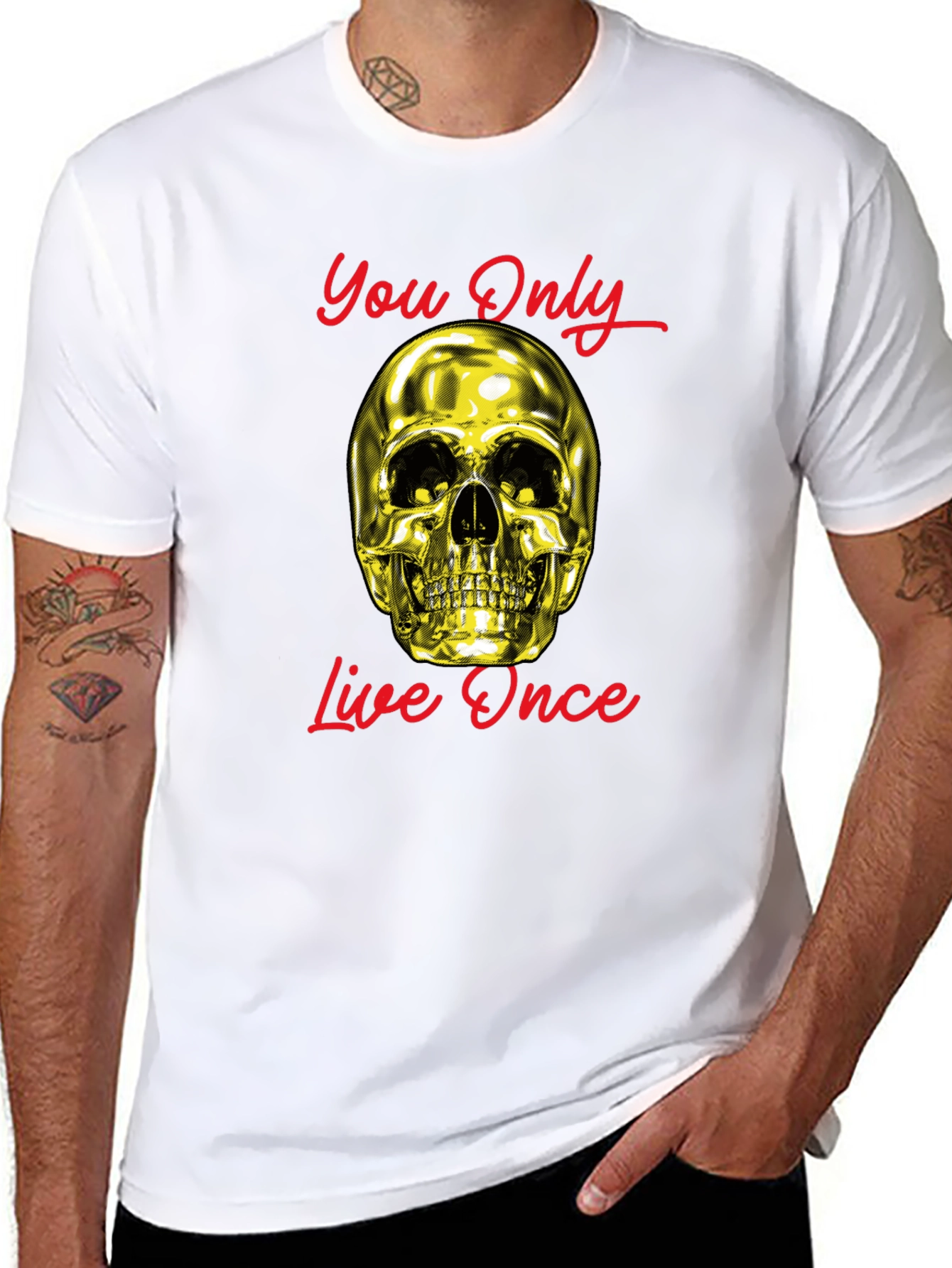 YOLO Gold Skull Graphic Tee - Live Once!