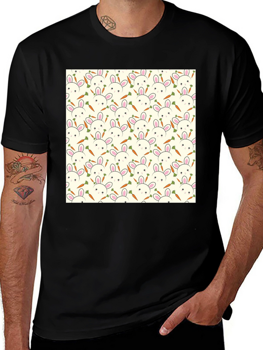 Bunny & Carrot Pattern T-Shirt - Black