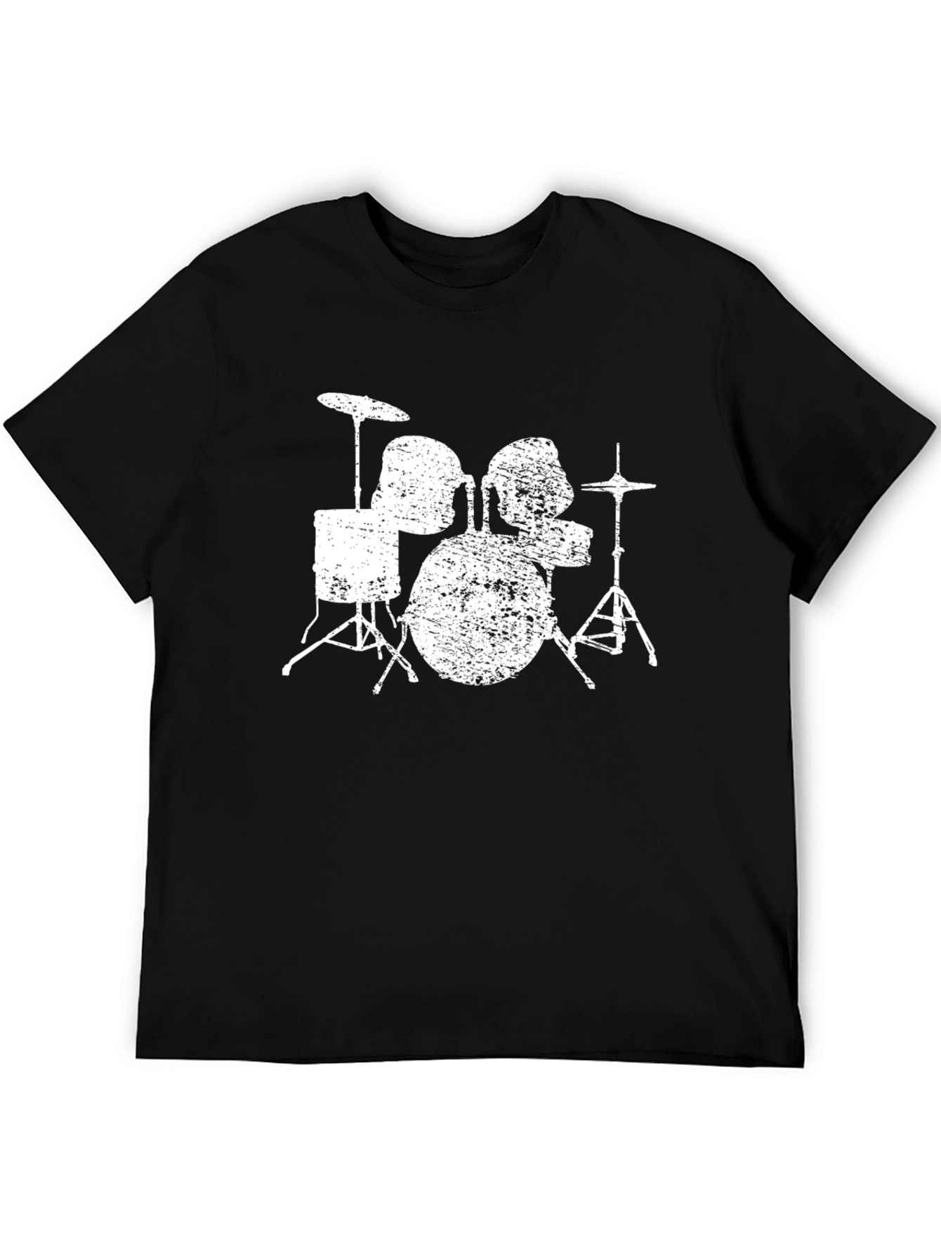Distressed Drum Set Graphic Tee - Black Cotton T-Shirt