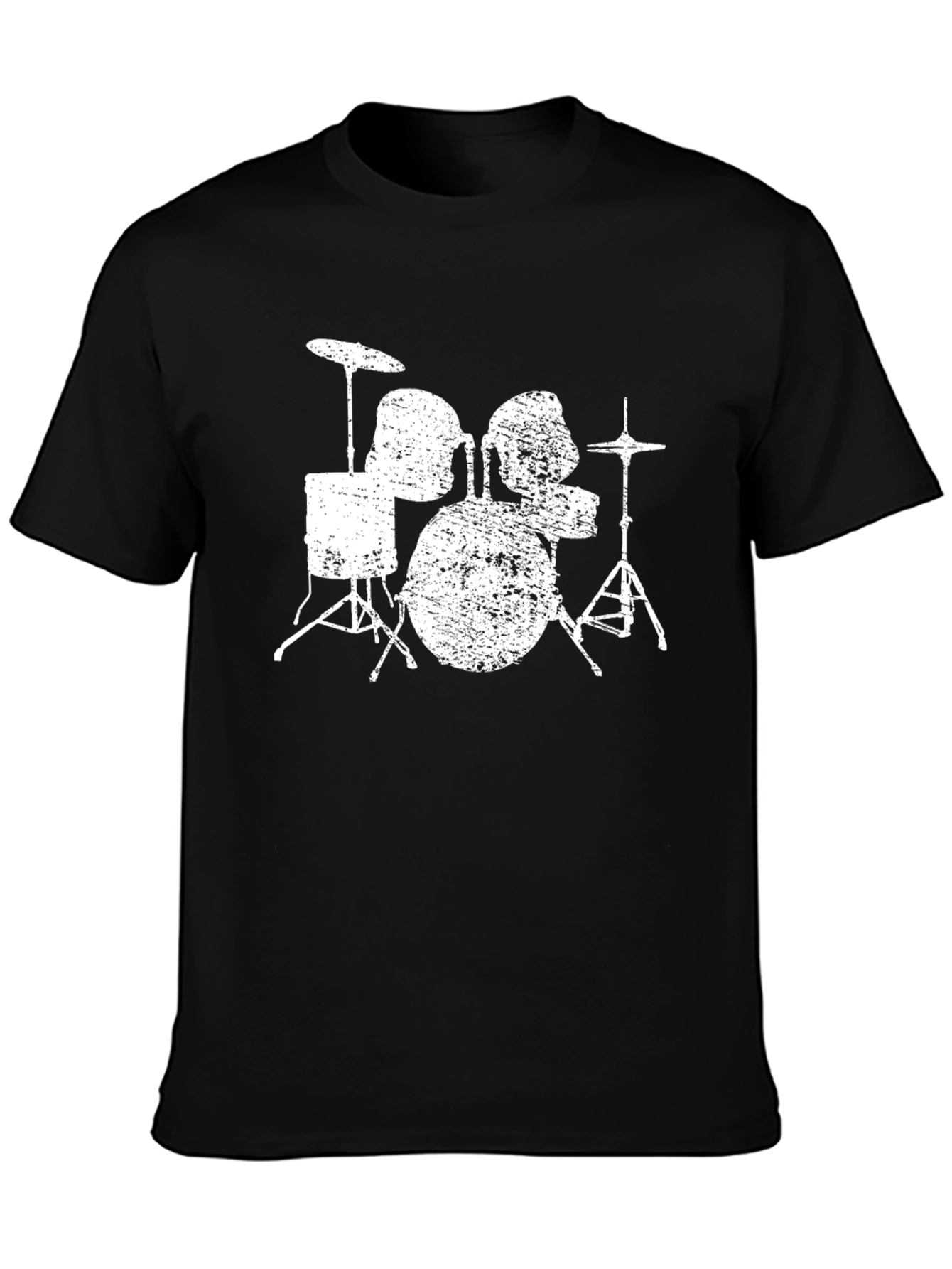 Distressed Drum Set Graphic Tee - Black Cotton T-Shirt