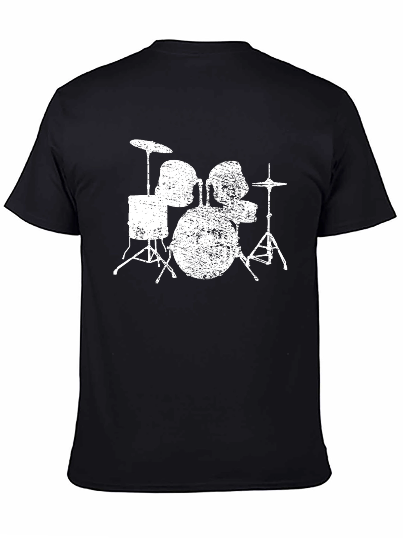 Distressed Drum Set Graphic Tee - Black Cotton T-Shirt