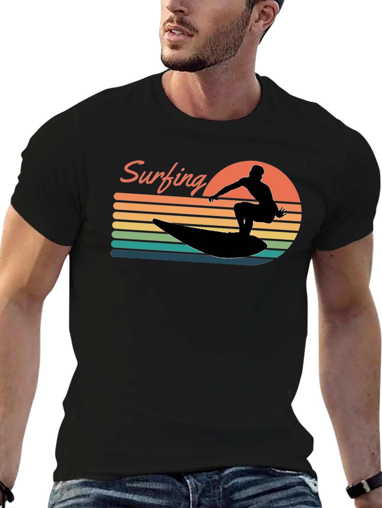 Retro Surfing Silhouette Graphic Tee