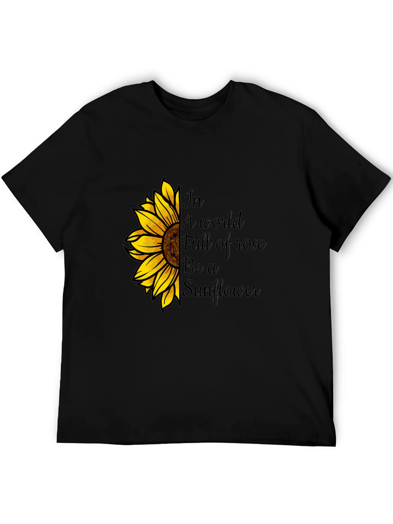 Be a Sunflower Graphic Tee - Black Cotton T-Shirt