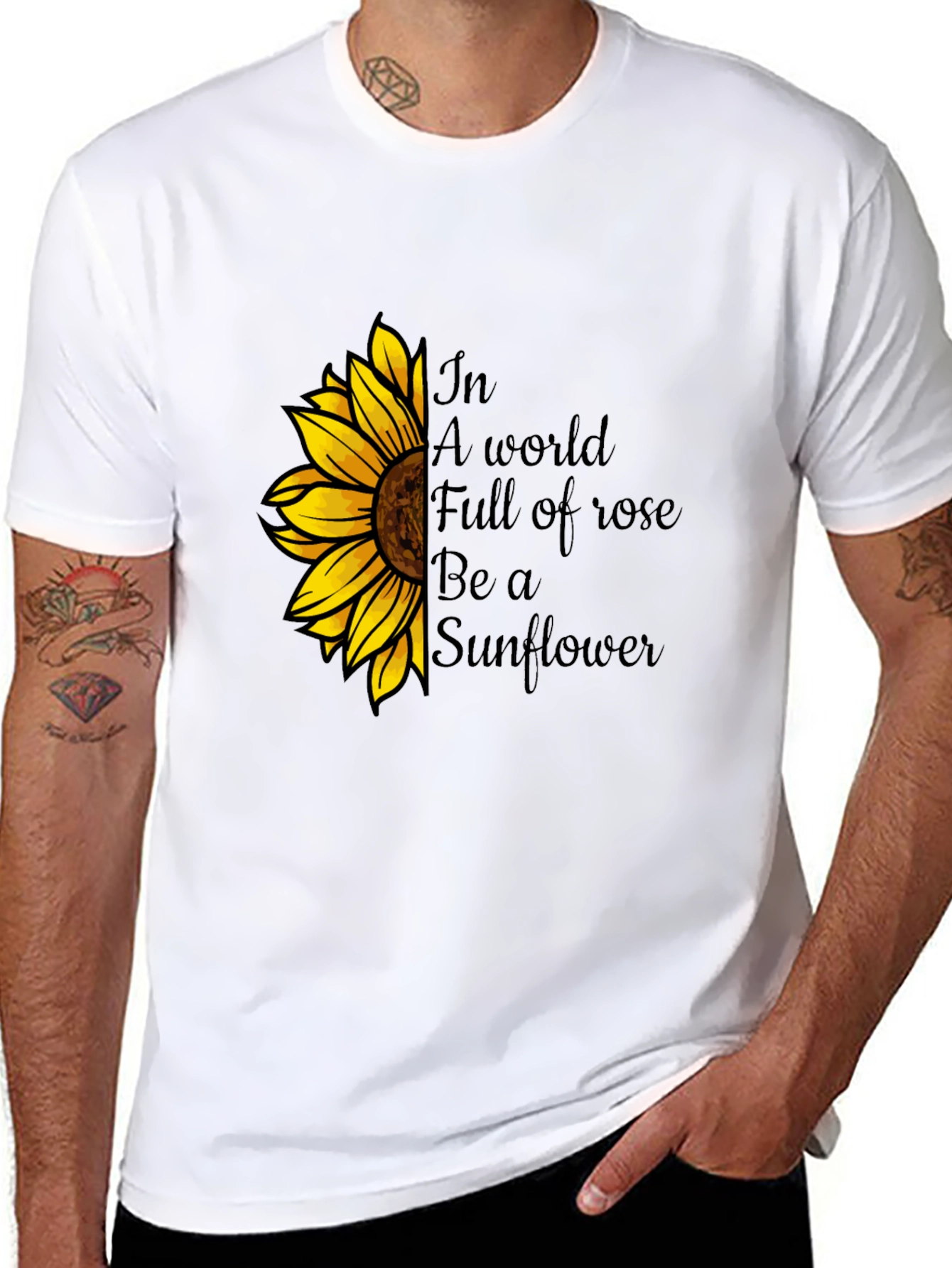 Be a Sunflower Graphic Tee - Black Cotton T-Shirt