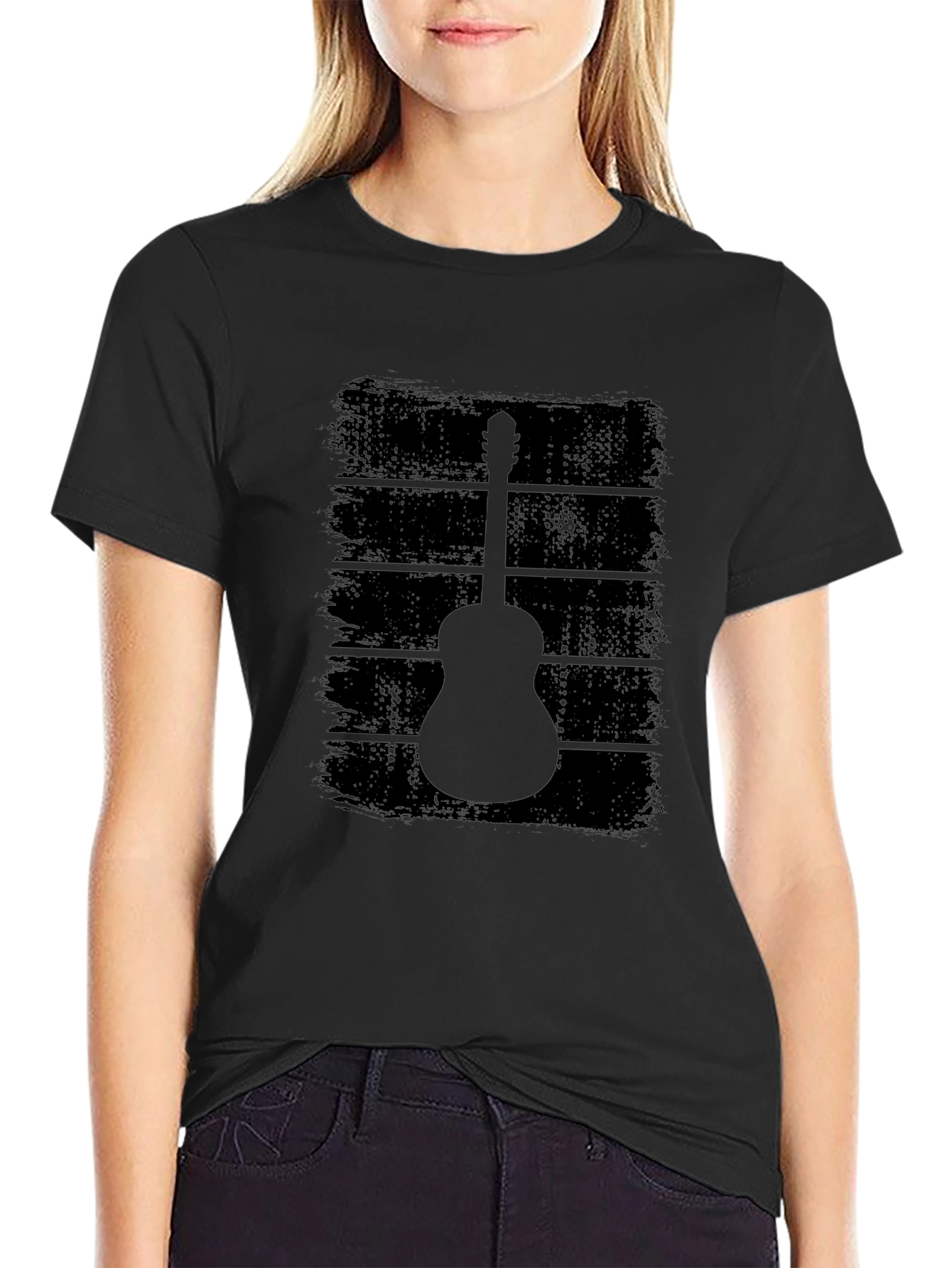 Guitar Silhouette Graphic T-Shirt - Black