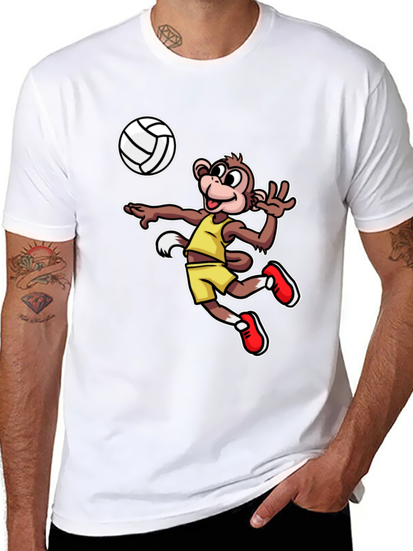Monkey Volleyball T-Shirt - Fun Cartoon Graphic Tee
