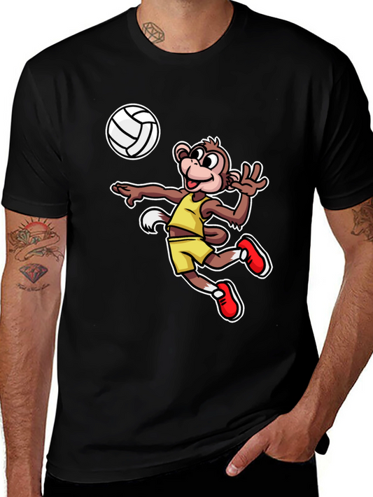 Monkey Volleyball T-Shirt - Fun Cartoon Graphic Tee