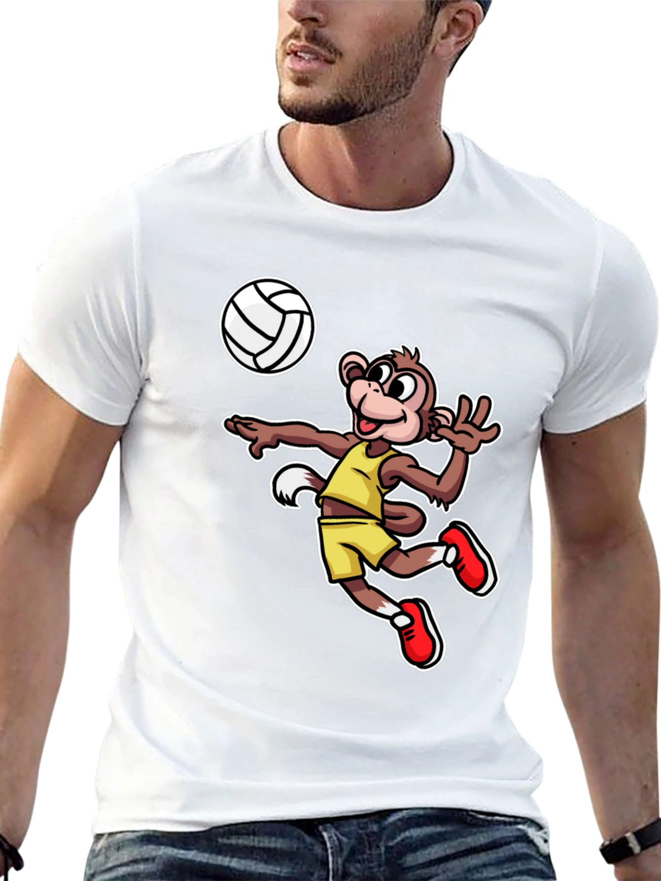 Monkey Volleyball T-Shirt - Fun Cartoon Graphic Tee