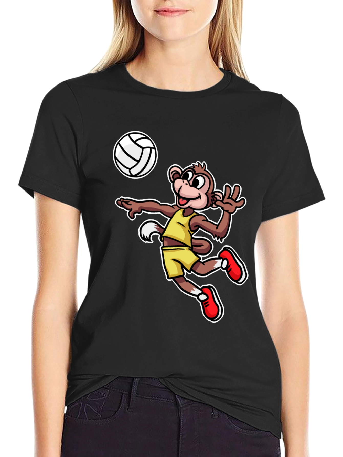 Monkey Volleyball T-Shirt - Fun Cartoon Graphic Tee