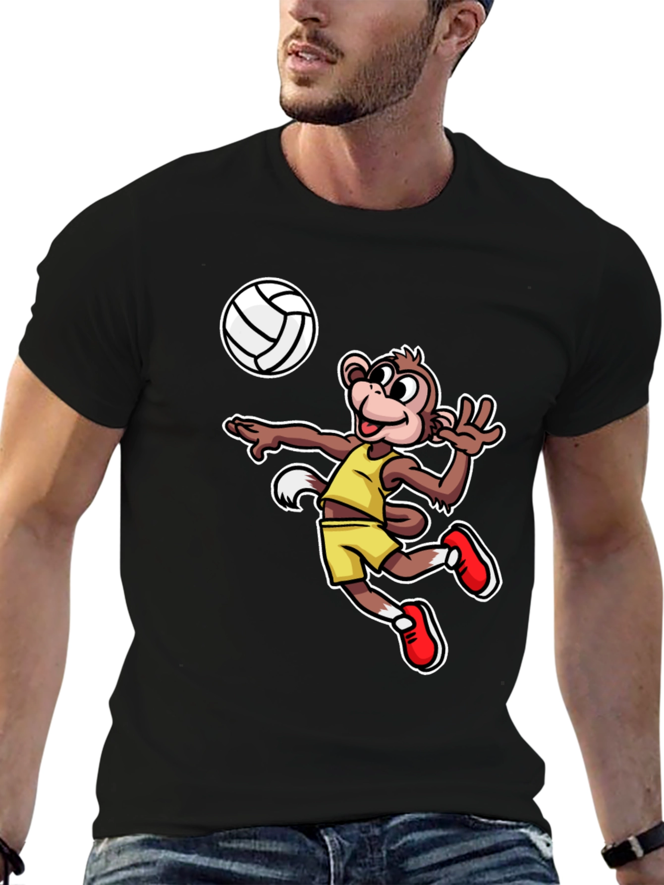Monkey Volleyball T-Shirt - Fun Cartoon Graphic Tee