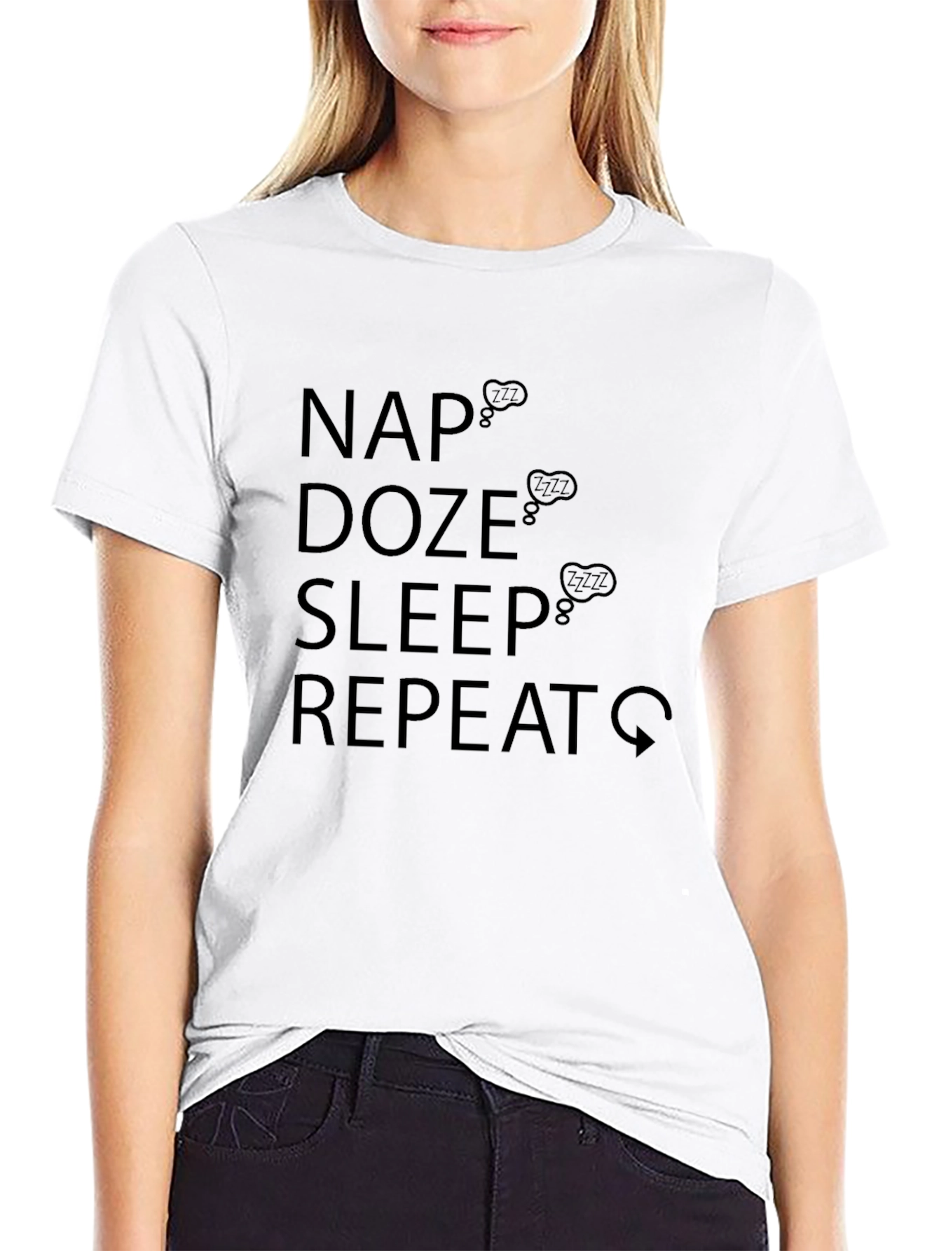 Nap Doze Sleep Repeat Mens Black Graphic Tee