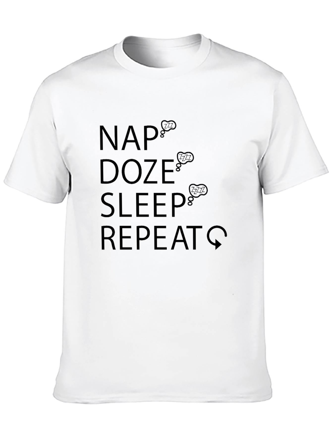 Nap Doze Sleep Repeat Mens Black Graphic Tee