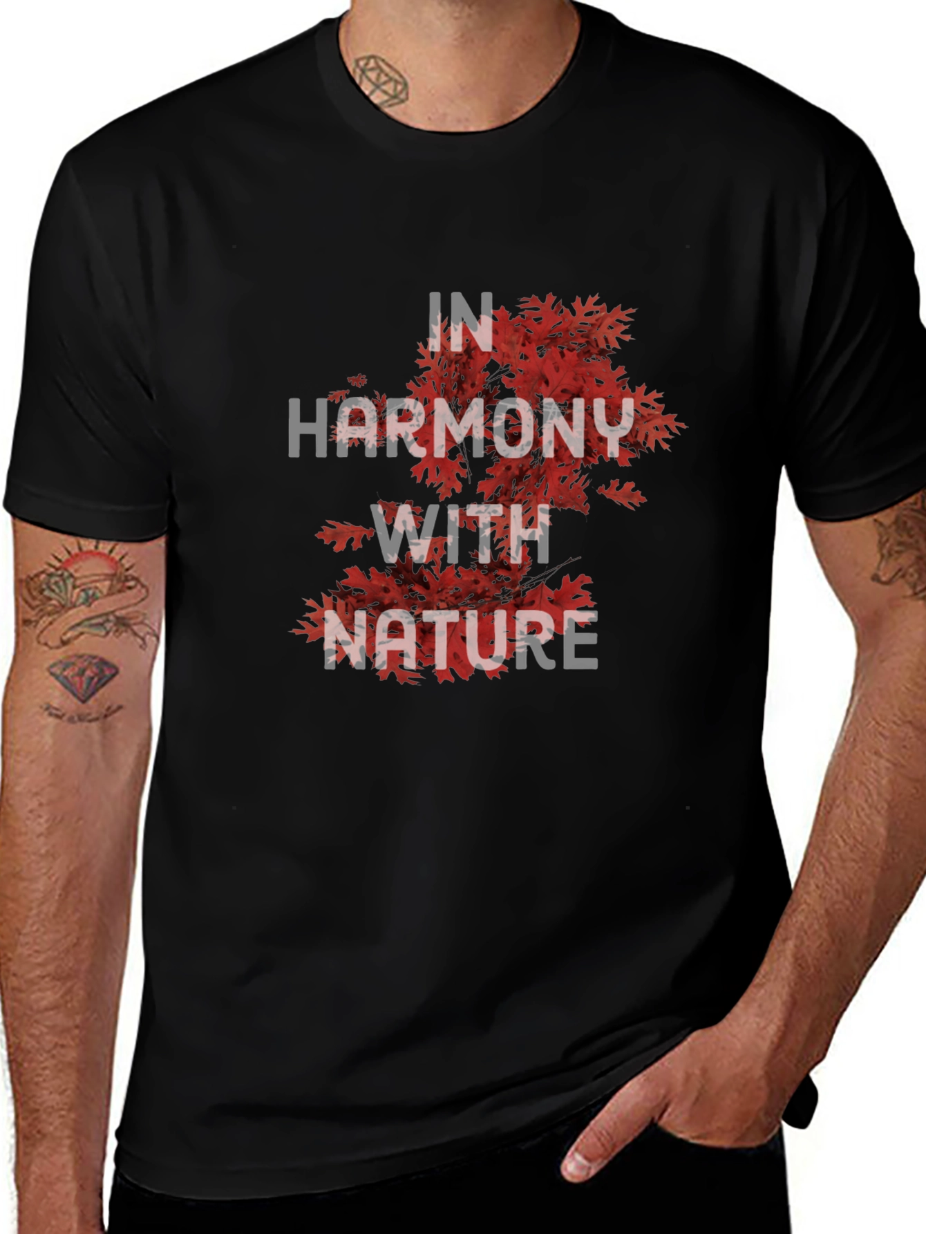 Nature Harmony Graphic Tee - Stylish Black T-Shirt