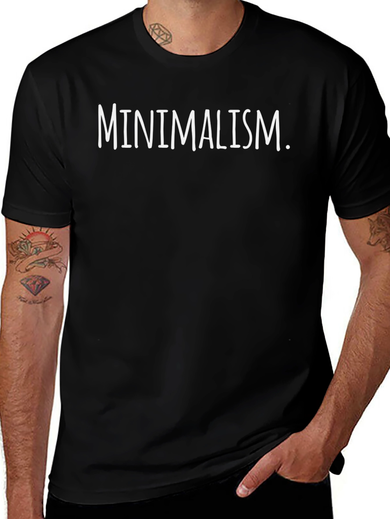 Minimalism Graphic Tee - Black Cotton Casual Shirt
