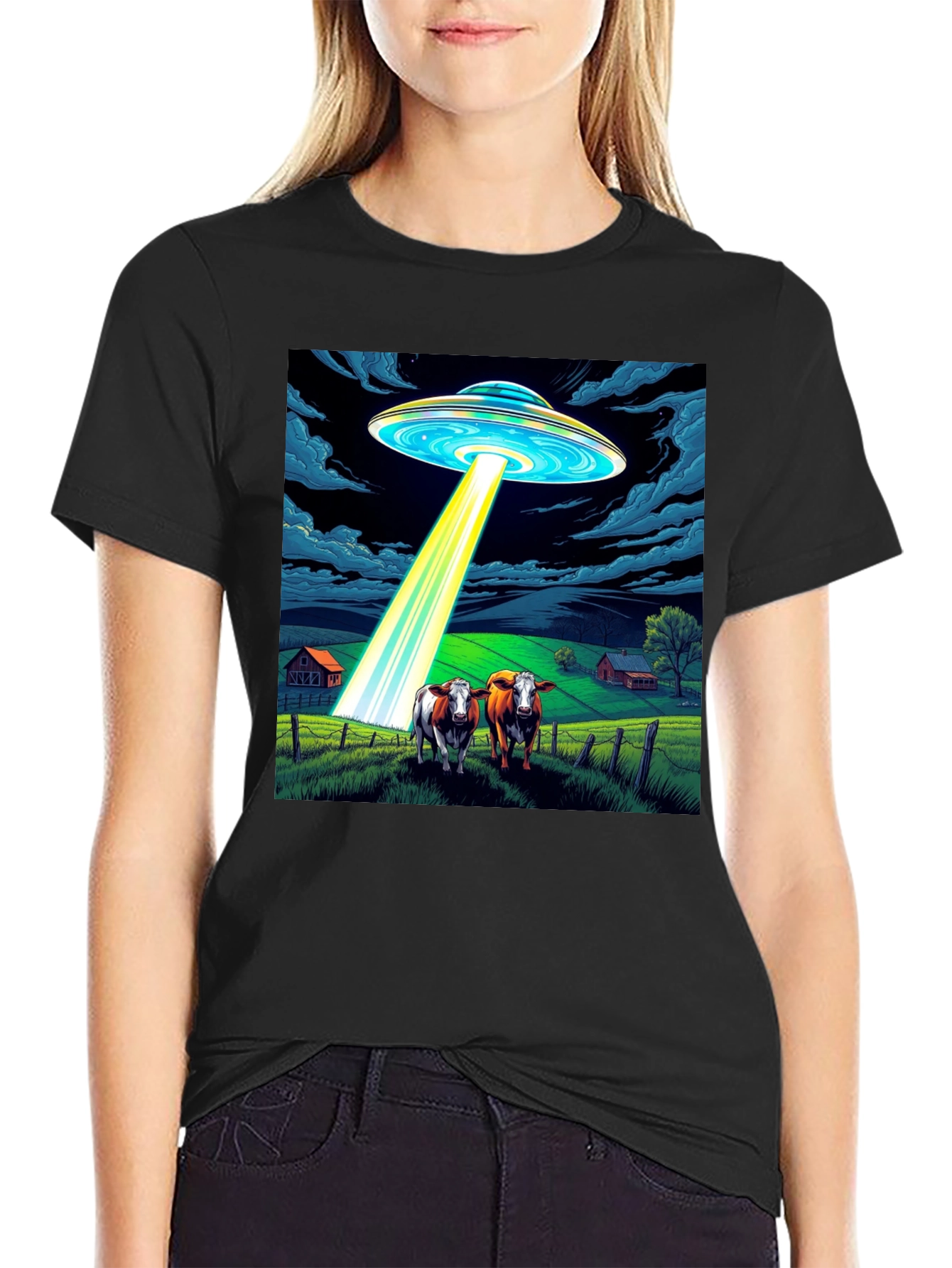 UFO Abduction Cow T-Shirt - Premium Cotton Tee