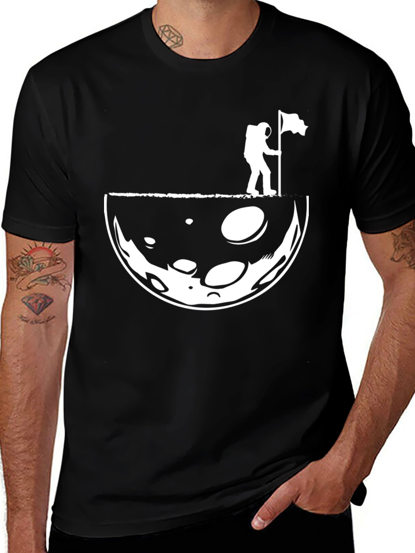 Astronaut Moon Landing Graphic T-Shirt - Black