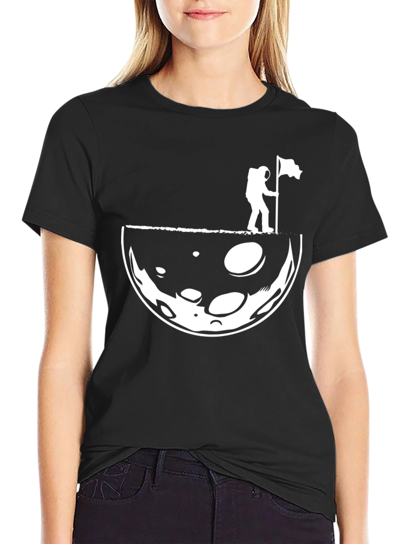 Astronaut Moon Landing Graphic T-Shirt - Black