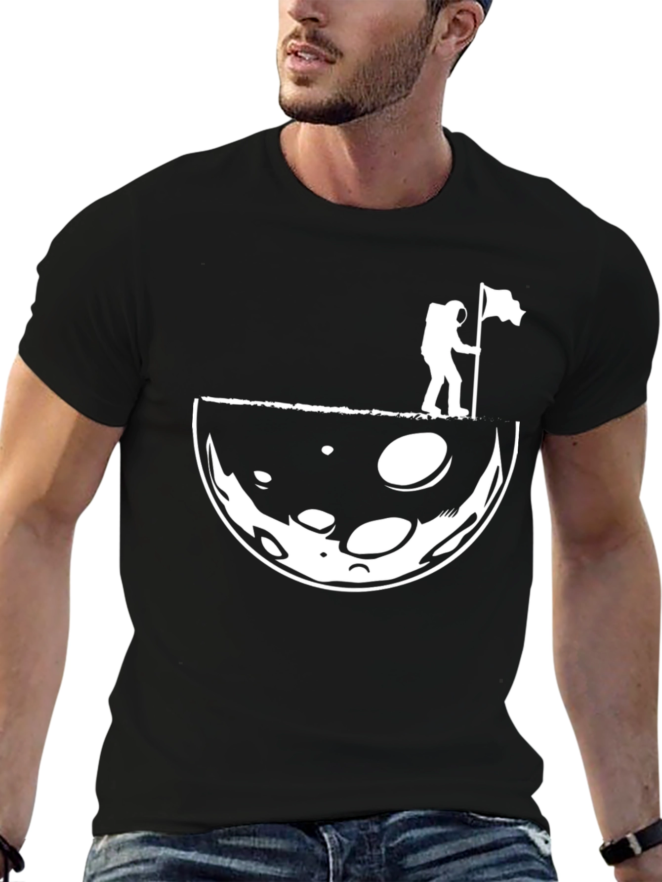 Astronaut Moon Landing Graphic T-Shirt - Black