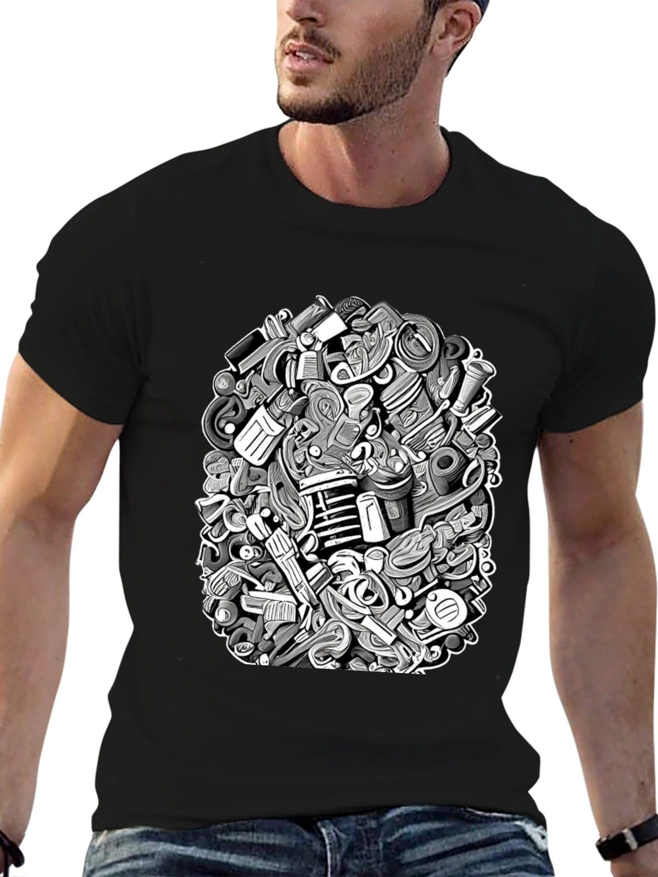 Modern Doodle Art Black T-Shirt