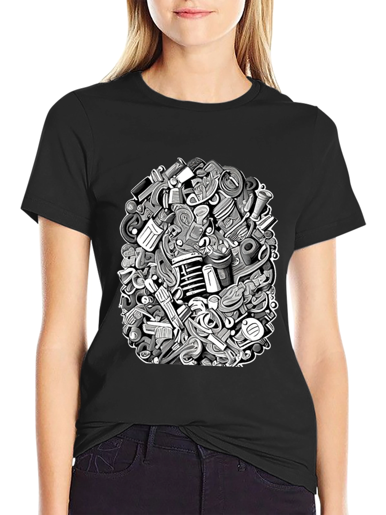 Modern Doodle Art Black T-Shirt