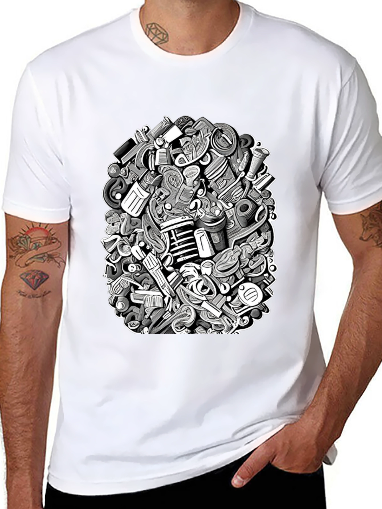 Modern Doodle Art Black T-Shirt