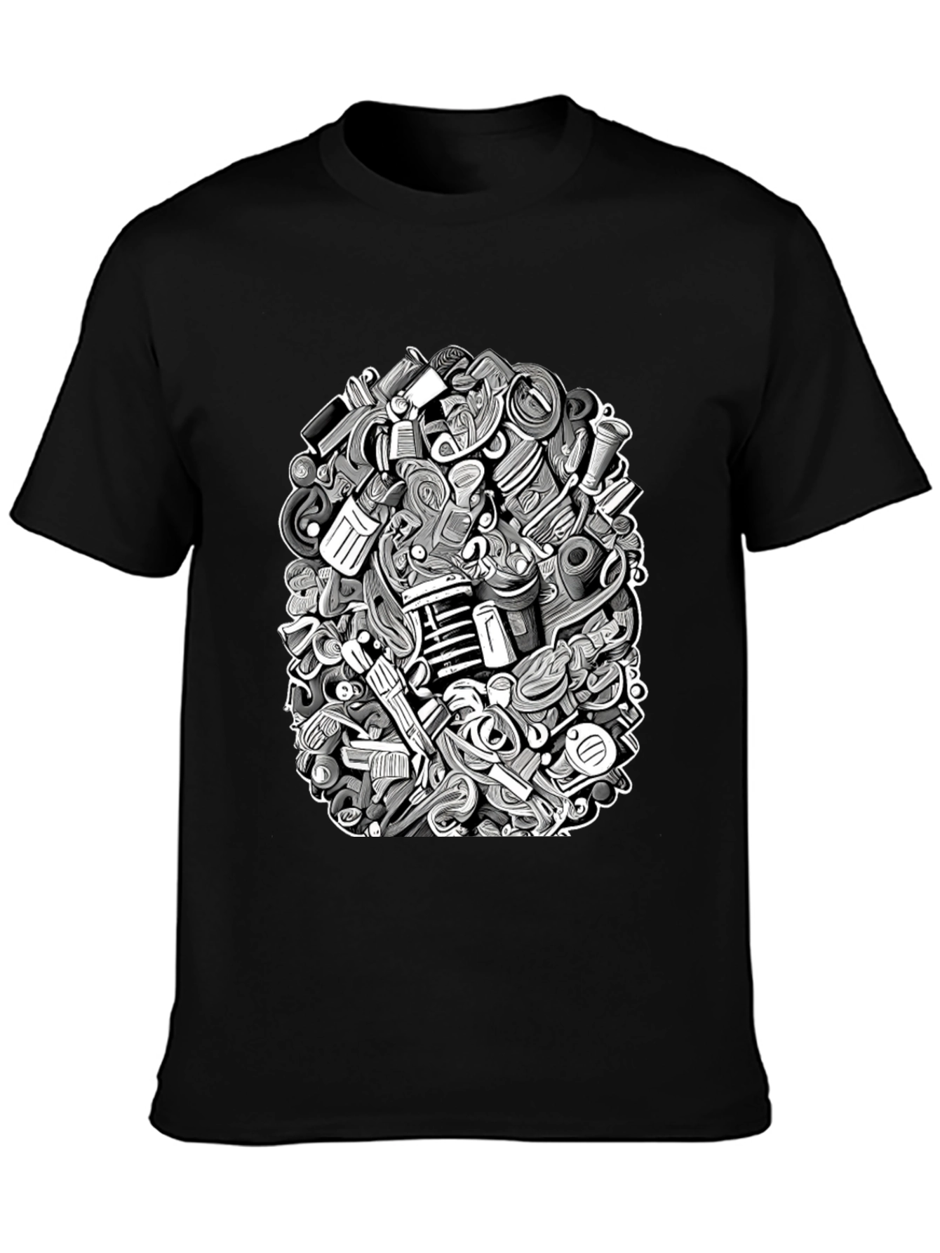 Modern Doodle Art Black T-Shirt