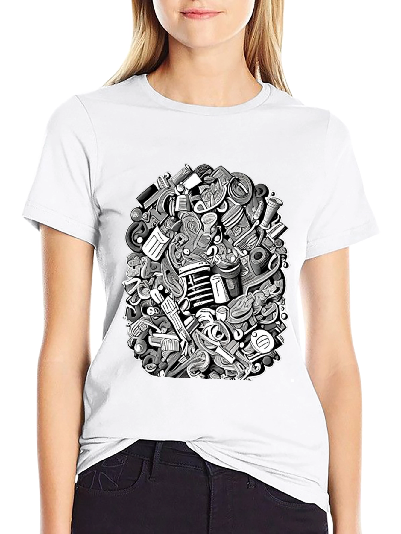 Modern Doodle Art Black T-Shirt