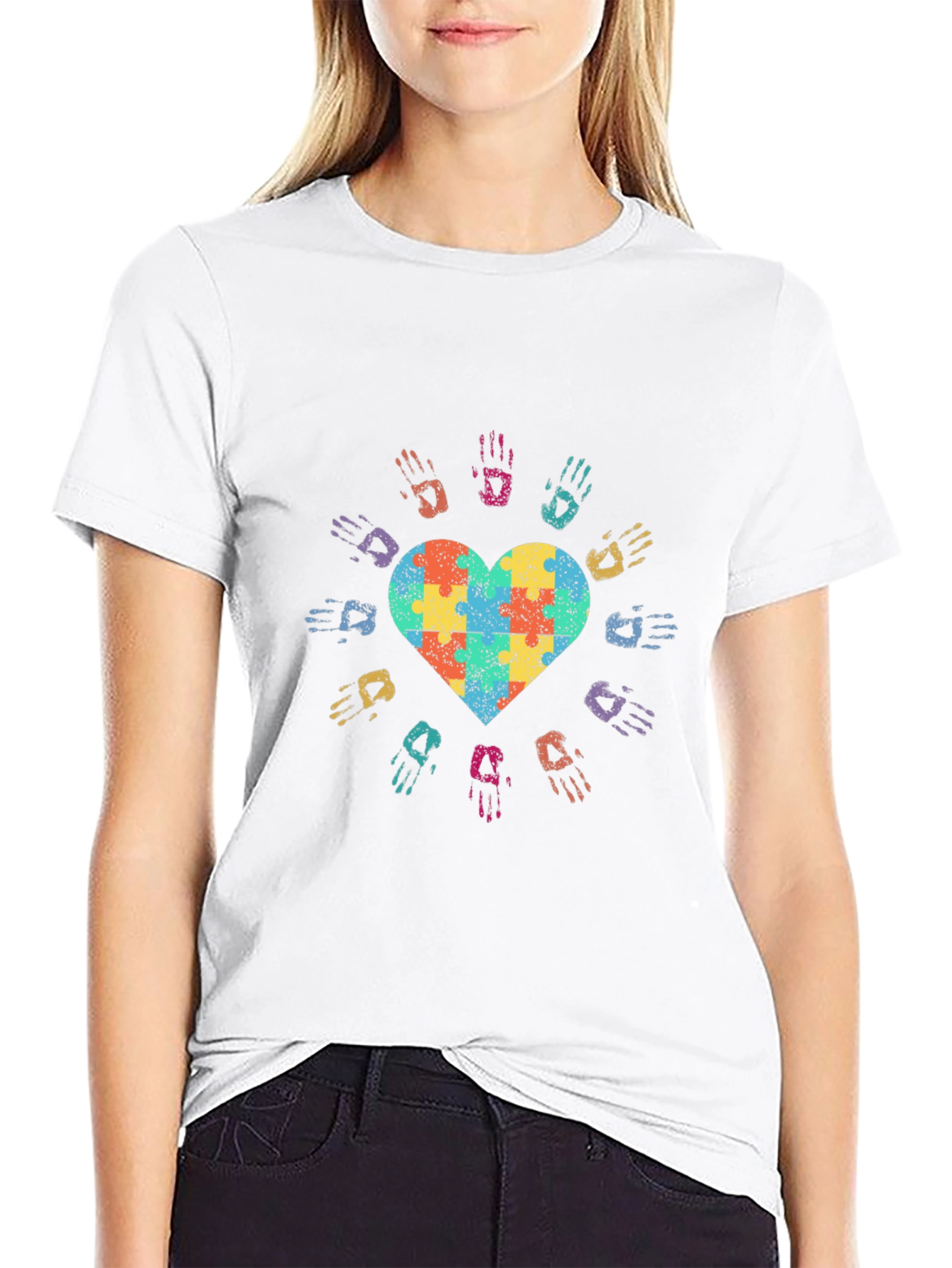 Autism Awareness Heart Puzzle Hands T-Shirt