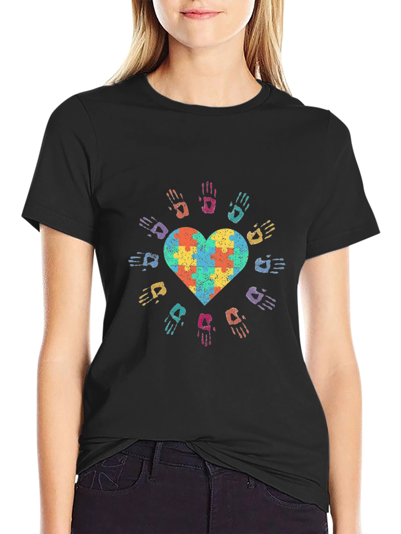 Autism Awareness Heart Puzzle Hands T-Shirt