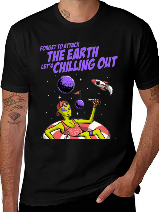 Chill Alien Graphic Tee - Forget Attacking Earth