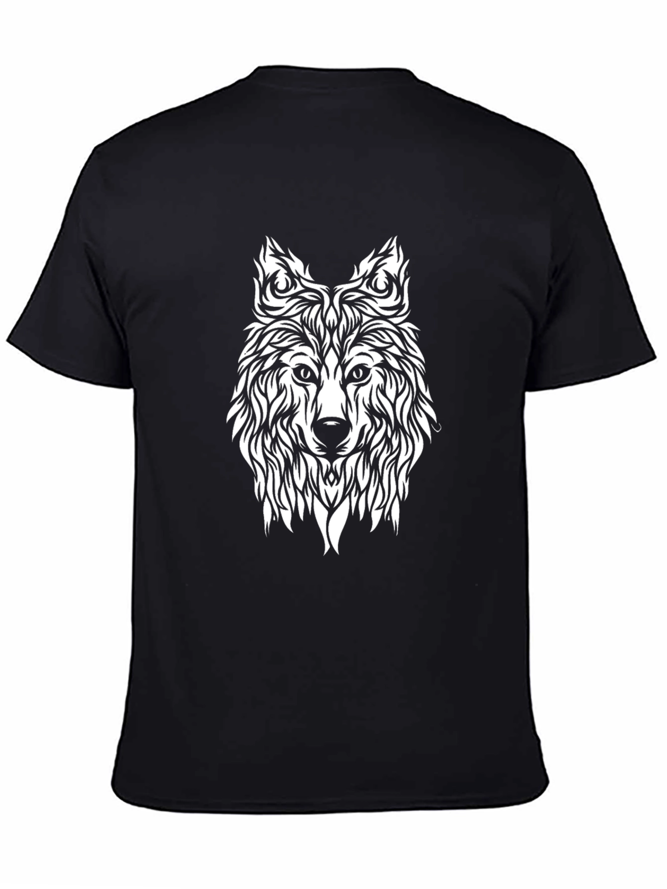 Tribal Wolf Graphic Tee - Black Cotton Blend