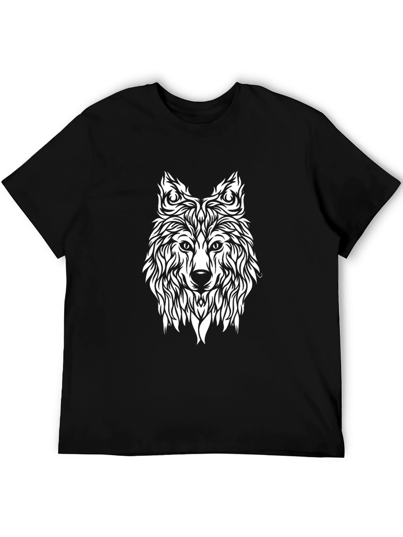 Tribal Wolf Graphic Tee - Black Cotton Blend