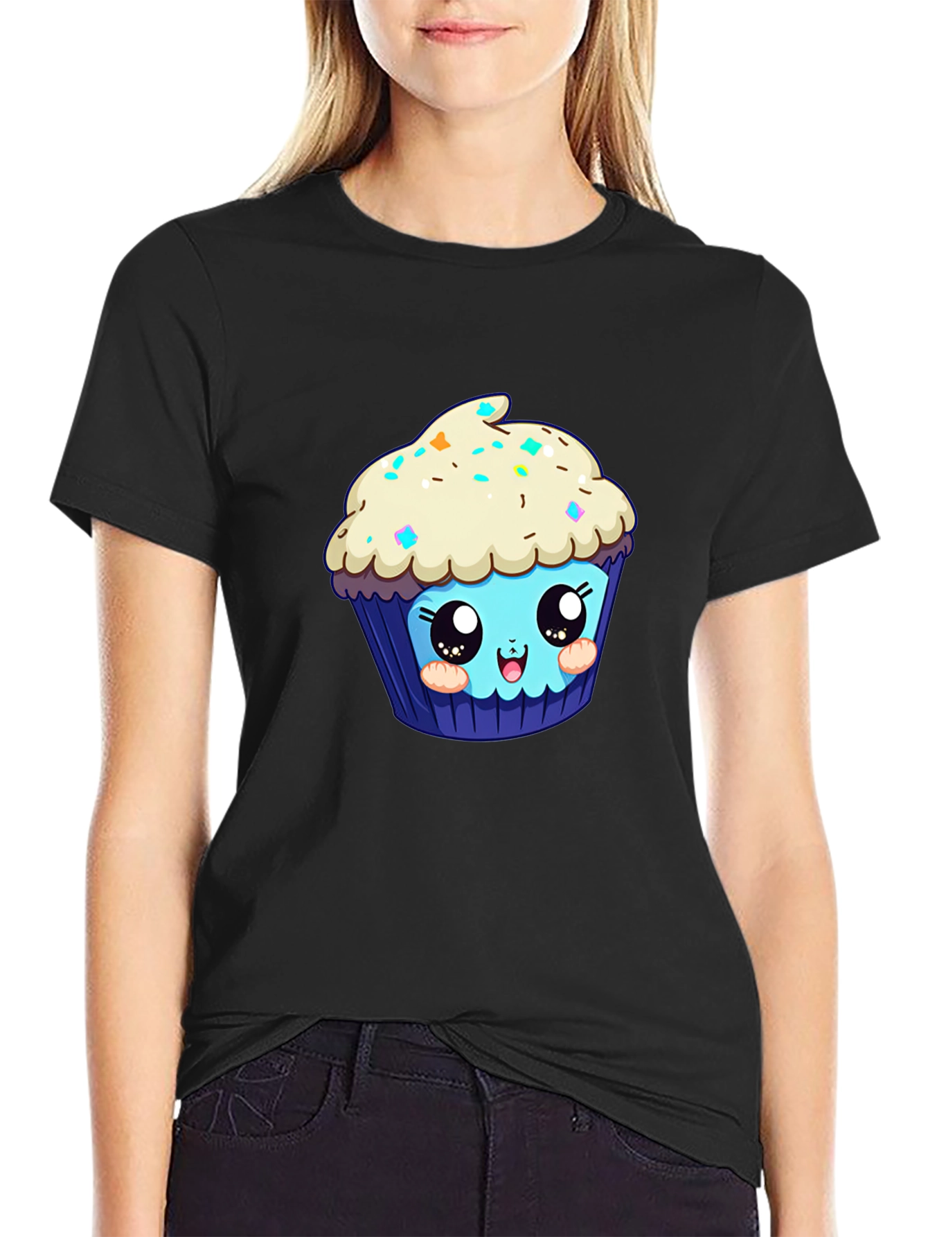 Cute Cupcake Graphic Tee - Black