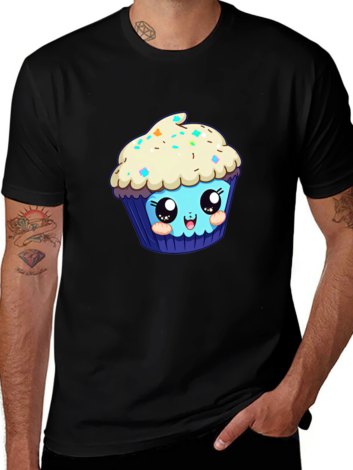 Cute Cupcake Graphic Tee - Black