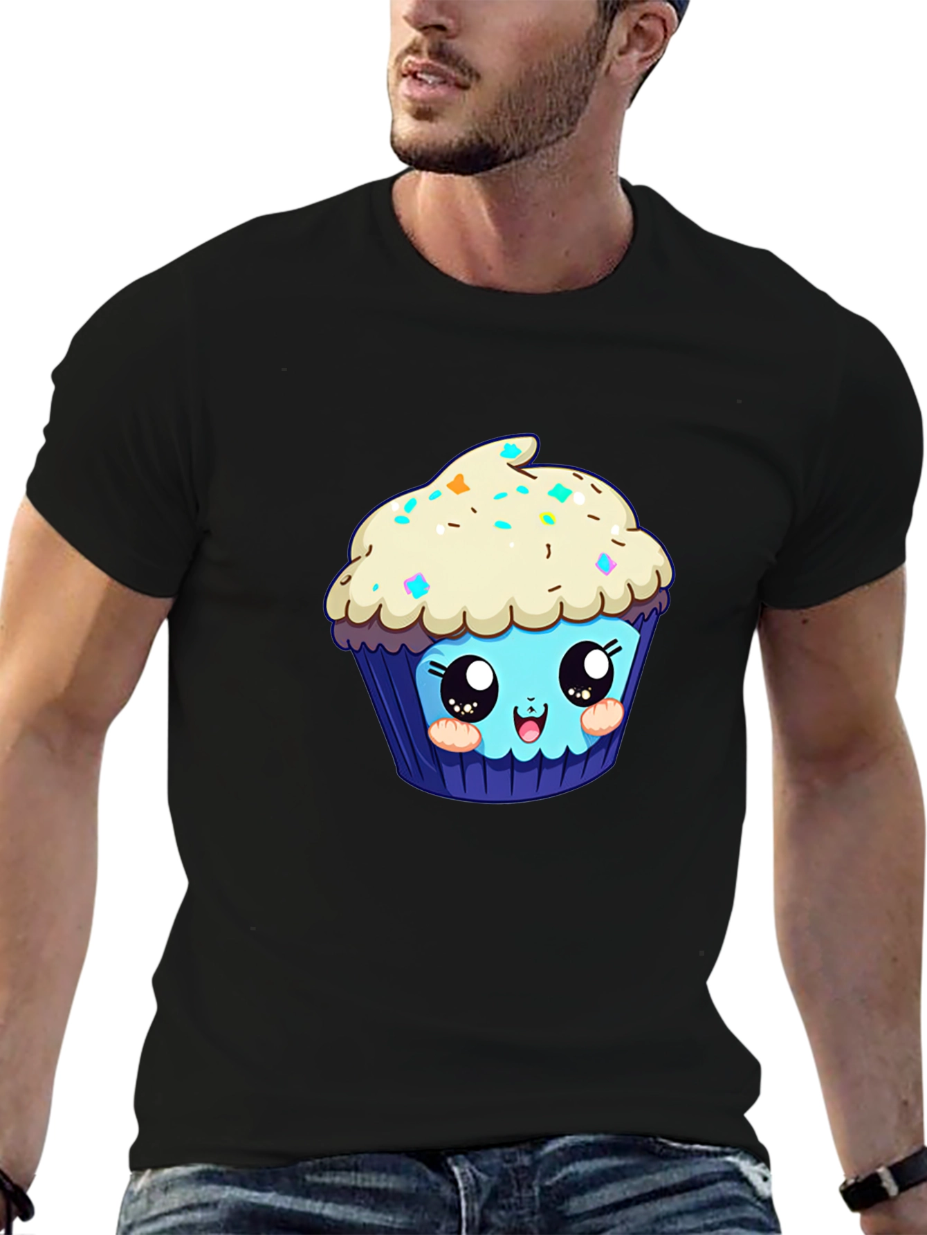 Cute Cupcake Graphic Tee - Black