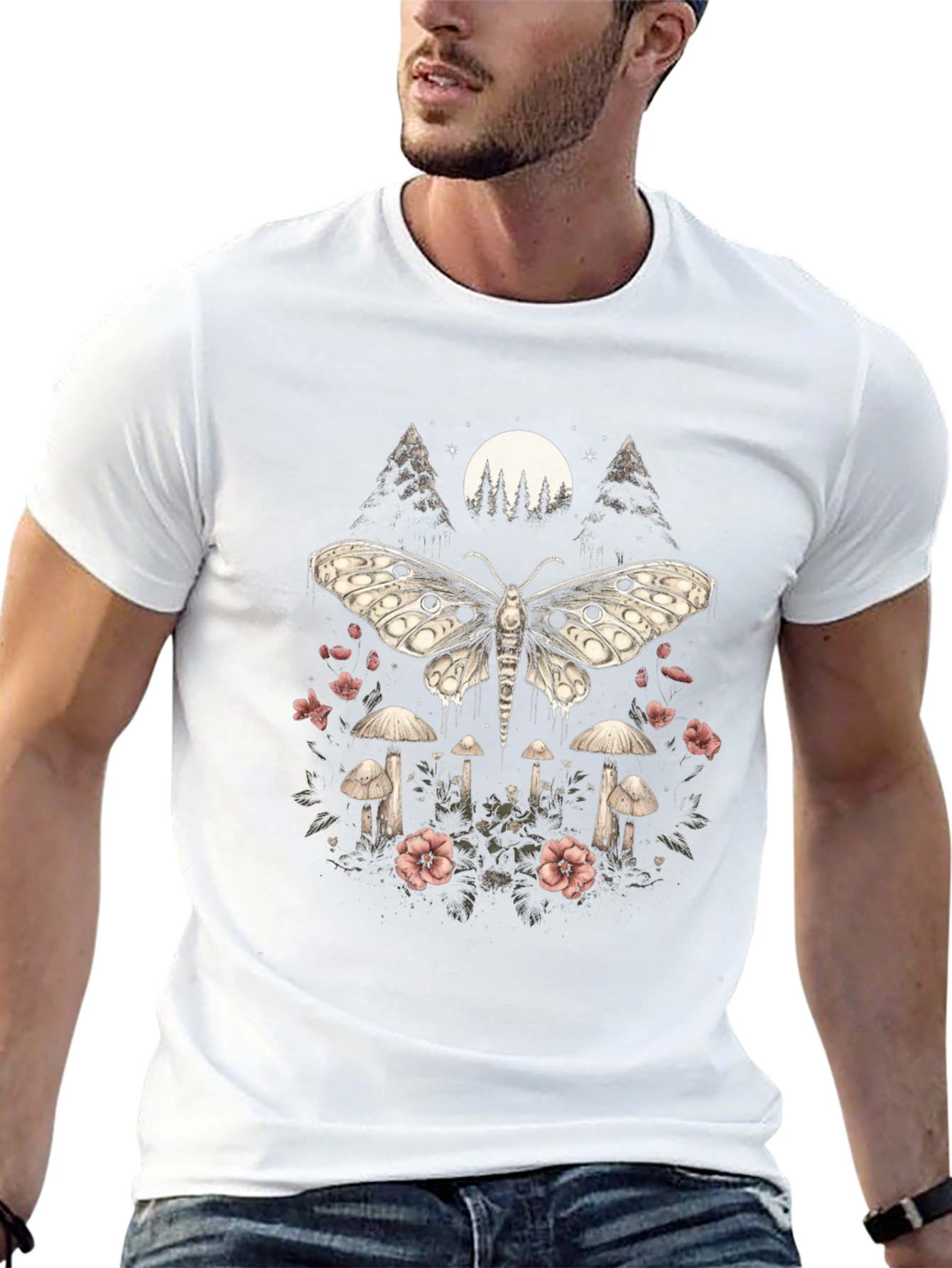 Moth & Mushroom Graphic Tee - Black
