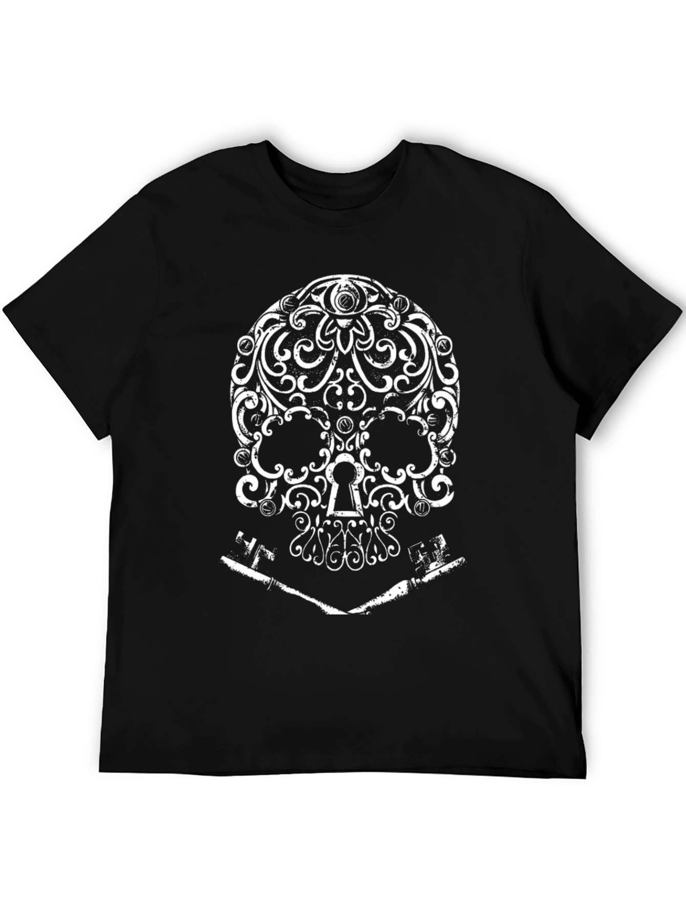 Ornate Skull and Keys Graphic T-Shirt