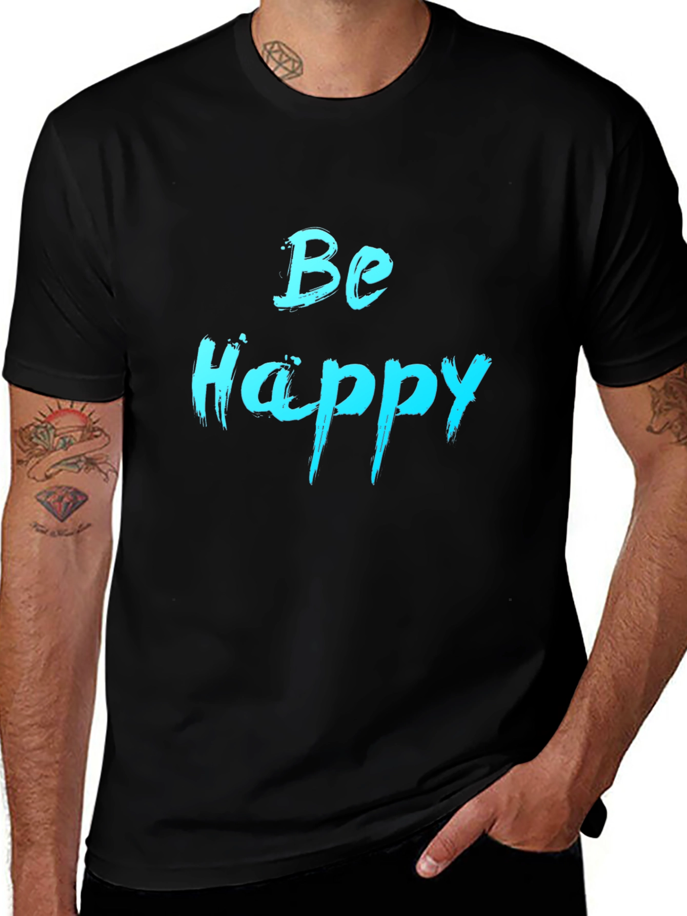 Be Happy Graphic Tee - Black Cotton Comfort