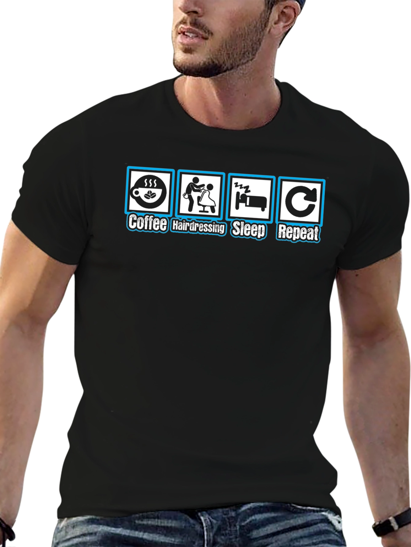 Coffee Hairdressing Sleep Repeat Black T-Shirt