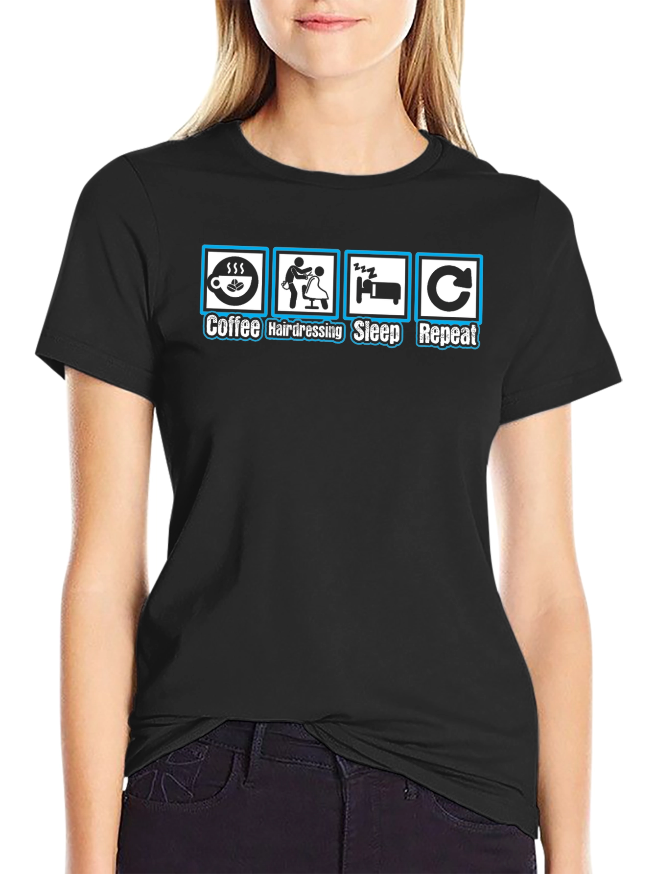 Coffee Hairdressing Sleep Repeat Black T-Shirt