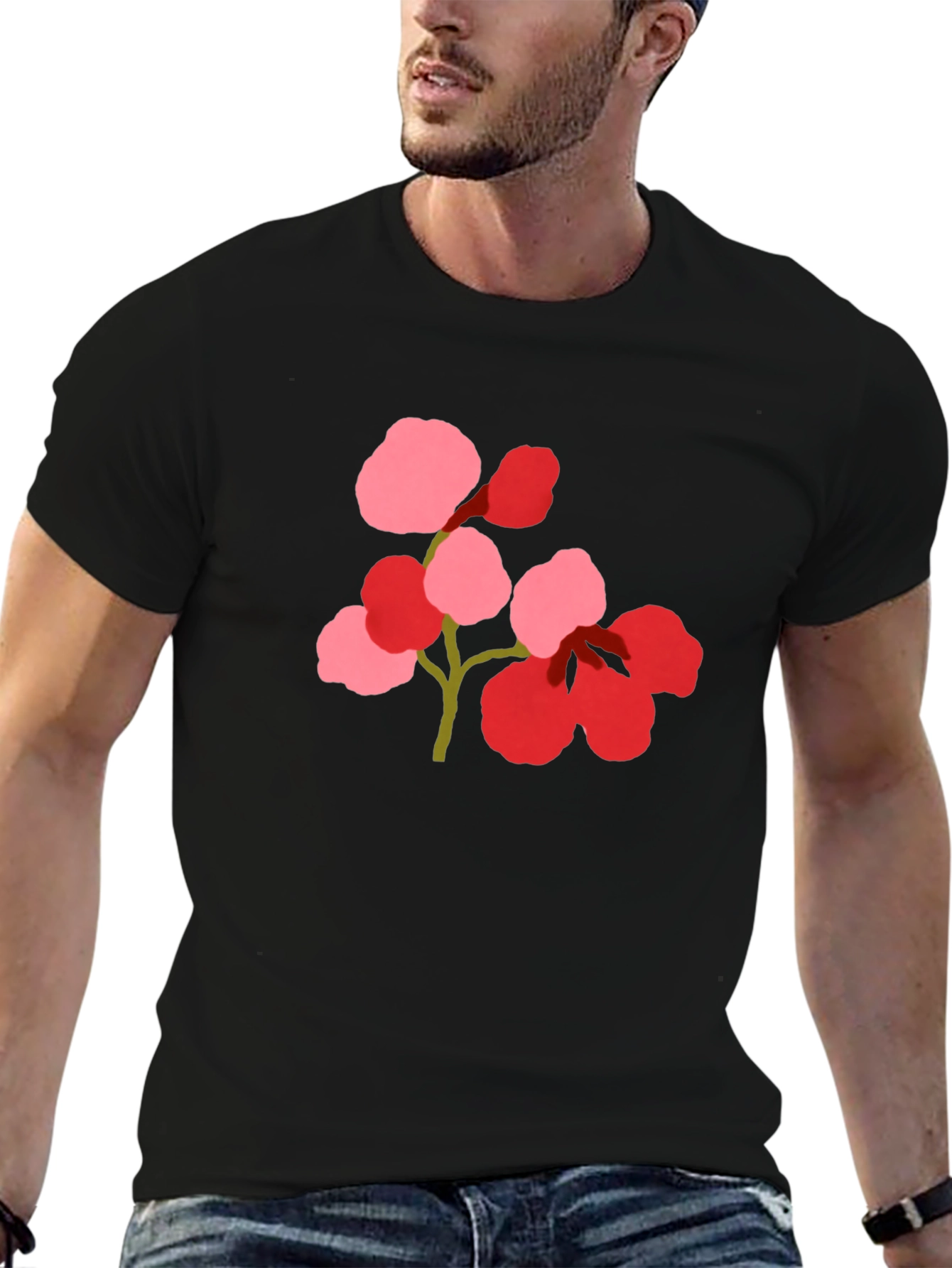 Floral Print Black Tee