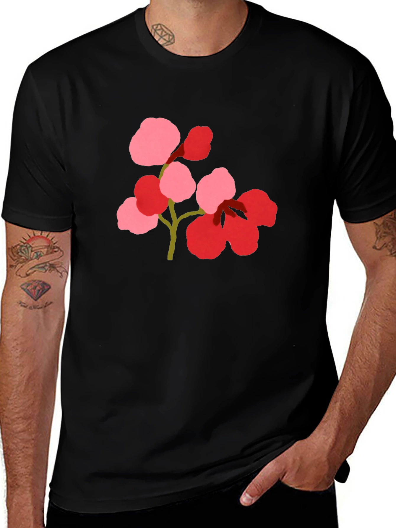 Floral Print Black Tee