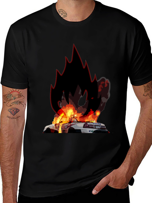 Burning Police Car T-Shirt - Bold Graphic Tee