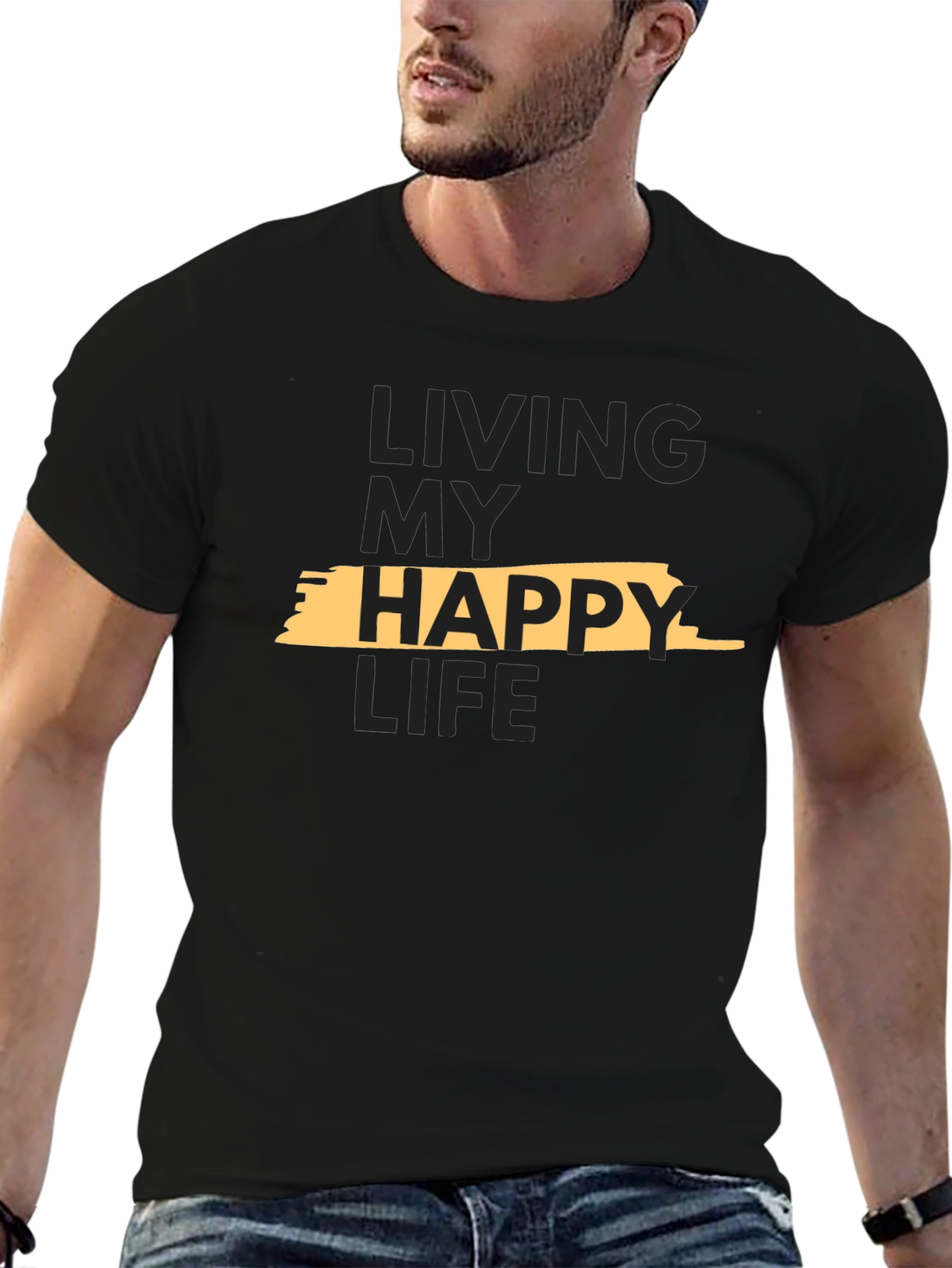 Living My Happy Life Graphic Tee - Black