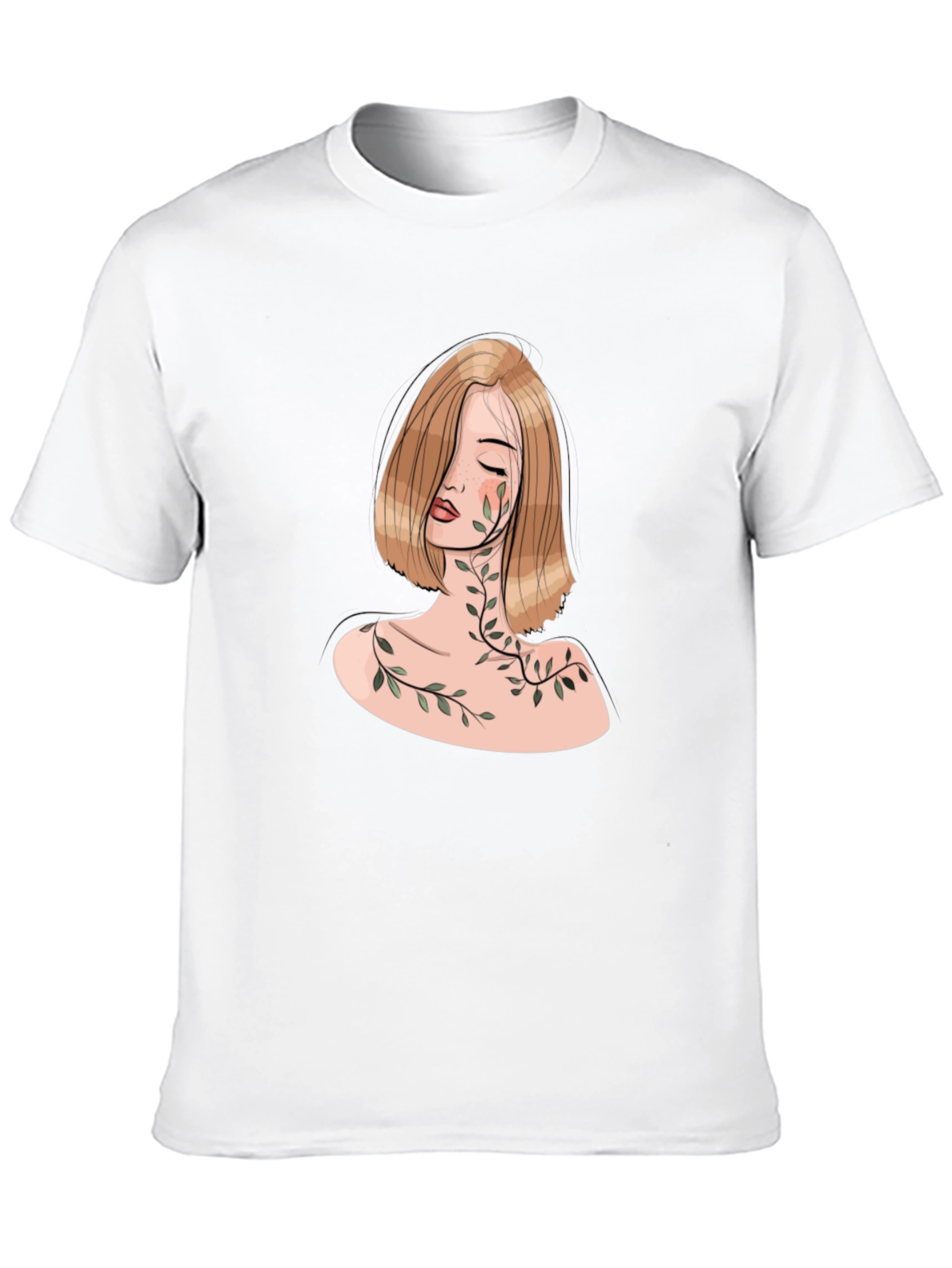 Botanical Woman Graphic Tee - Elegant Black T-Shirt