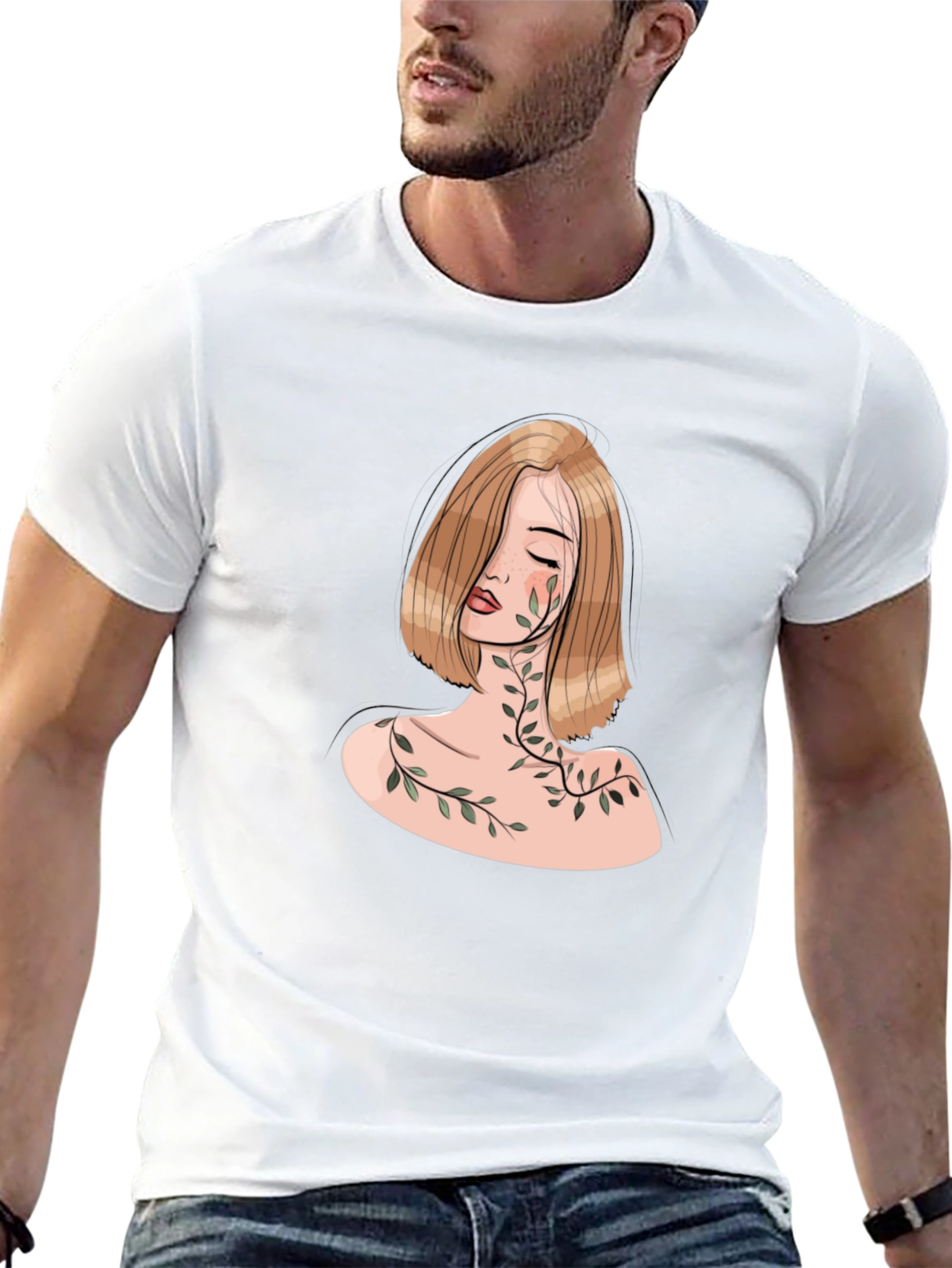Botanical Woman Graphic Tee - Elegant Black T-Shirt