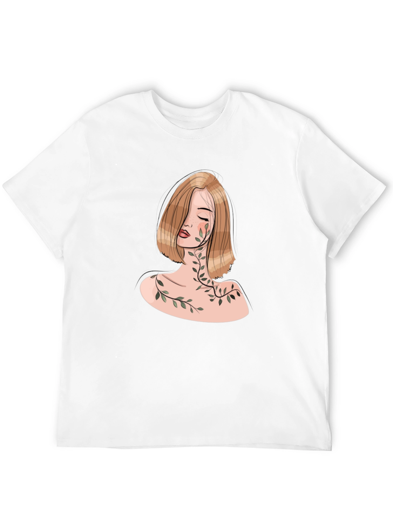 Botanical Woman Graphic Tee - Elegant Black T-Shirt